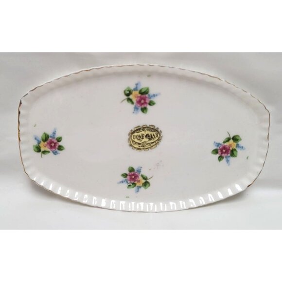 Vintage 4 Piece Miniature Bone China Creamer Sugar Tray Set Floral Gold Accents - Picture 3 of 11